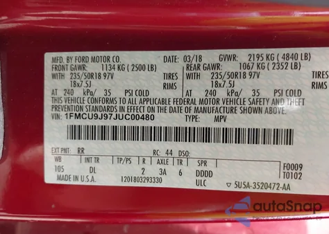 2018 Ford Escape Titanium from USA, damaged, VIN 1FMCU9J97JUC00480